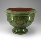 Óriás méretű, tradiconális mázas, zöld színű, anduze kerámia kaspótál